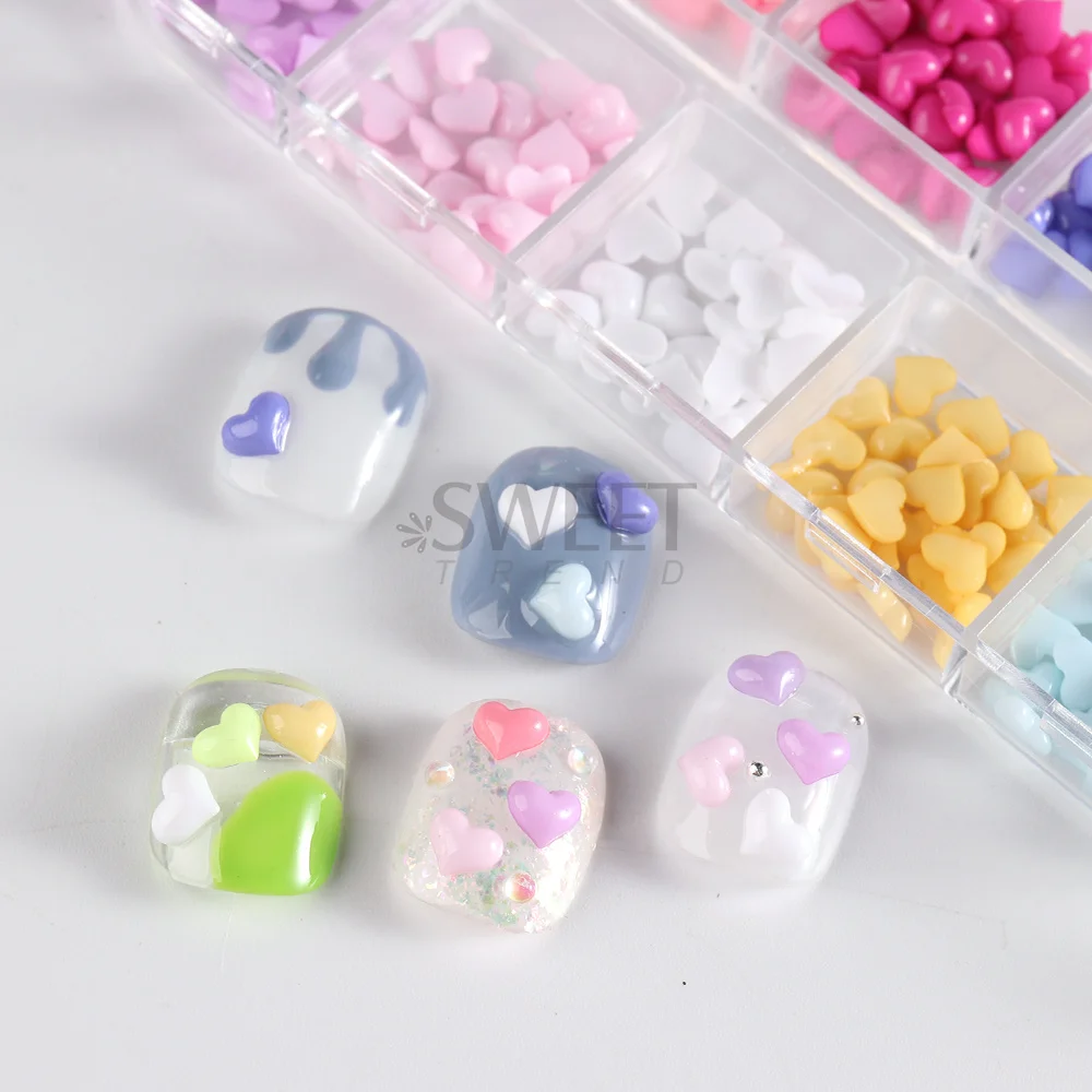 12 Colors Love Heart Nail Art Decoration Candy Macaron Mini Cute Charms Nail Parts Wedding Manicure Accessories DIY Jewelry