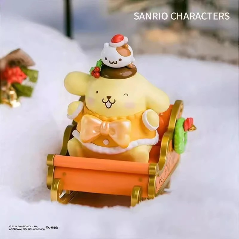 サンリオ冬そりシリーズハローキティクリスマスブラインドボックステーブルオーナメントトレンディなおもちゃフィギュアシナモロールクロミ
