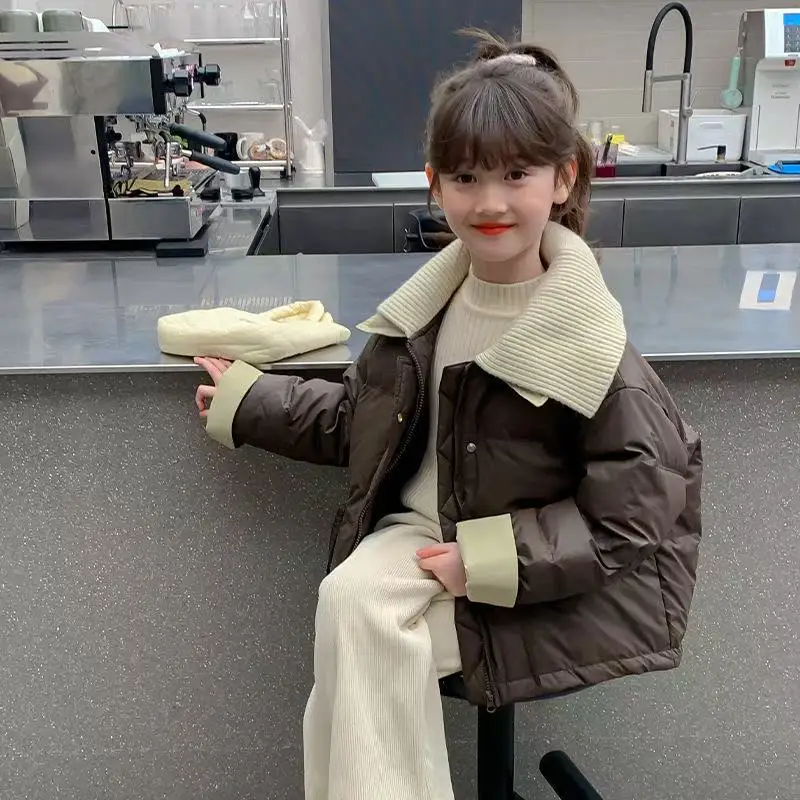

4-15 Years Girls' Down Jacket Winter 2025 New Style Children's White Duck Down Western Style Thick Collar Coat 110-170cm