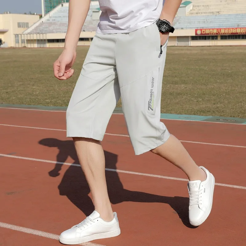 Calf Length Long Men's Shorts Summer Beach Elastic Bermuda Male Lightweight Stretch Big Size Plus Large 8XL Zip Pocket Capri 7XL