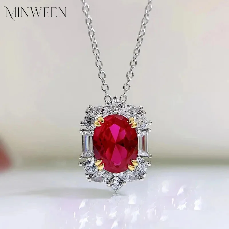 

Luxry 3CT Lab Grown Ruby Necklace With 925 Silver Plated 18k Gold Necklace For Wowen