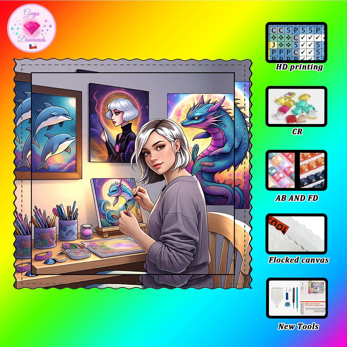 

【Gheys_ Diamond Art】Diamond painting girl Crystal AB Rhinestone Fairy Dust Rhinestone Perfect Resin Diamond