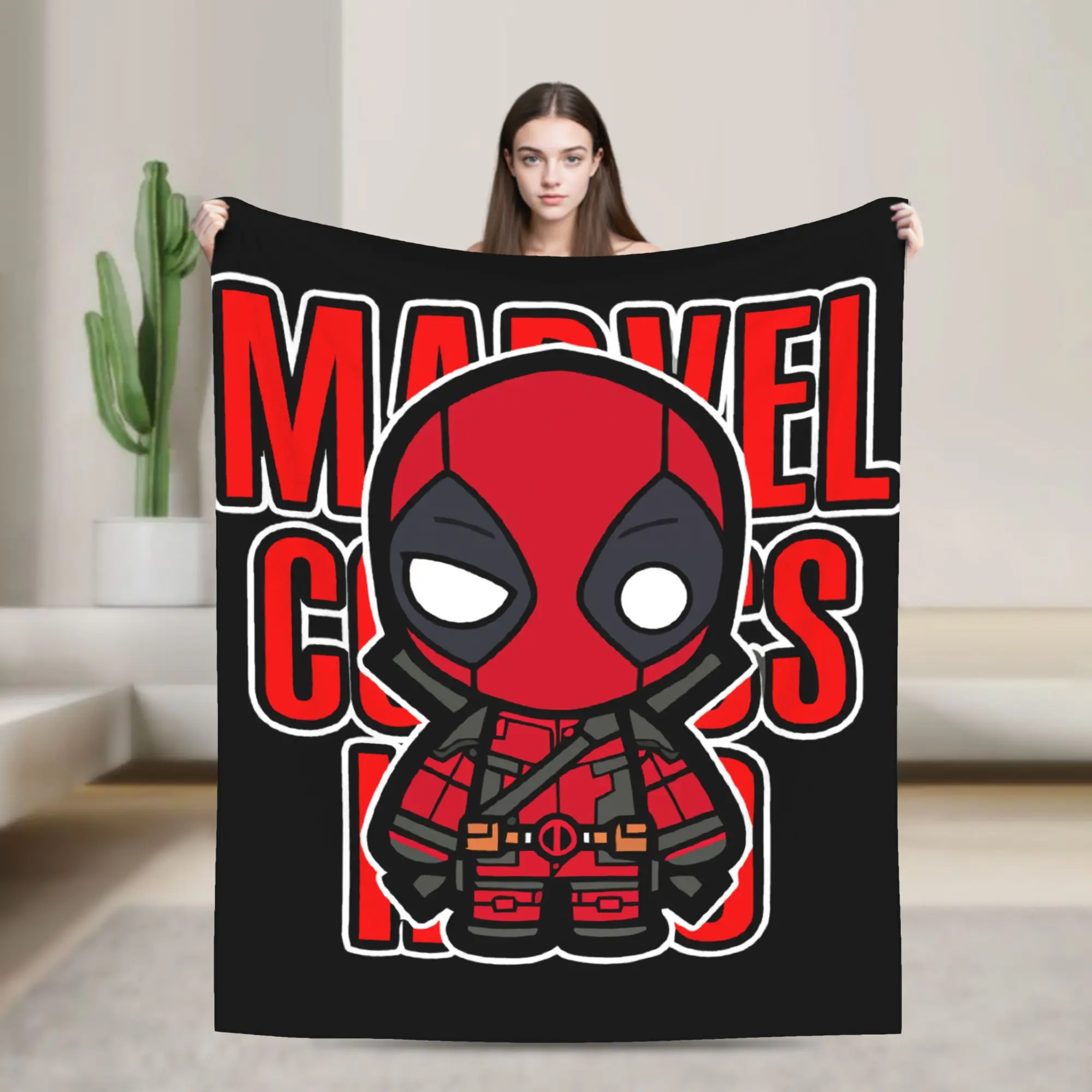 

Deadpool Cartoon Cute Funny Flannel Blanket The Avengers Awesome Throw Blankets for Home Hotel Sofa Bedspreads