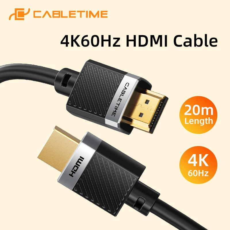 

Кабель CABLETIME 4K HDMI-HDMI, кабель HDMI 2.0, высокоскоростной кабель 18 Гбит/с, 4K при 60 Гц, совместимый с HDMI, для переключателей, ПК, ноутбуков, телевизоров
