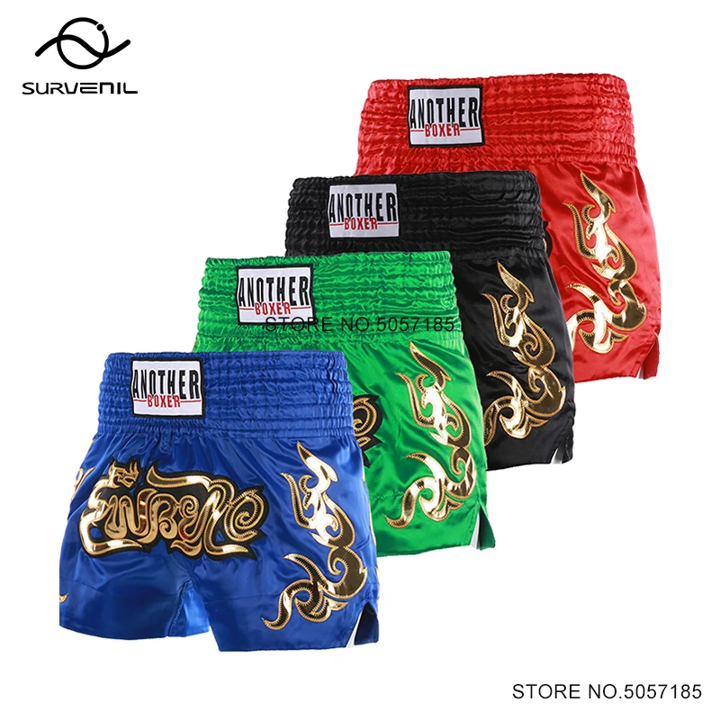 

Shorts Muay Thai Satin Boxing Shorts Men Women Child Embroidery Gym Training Martial Arts Kickboxing Grappling MMA Fight Pants