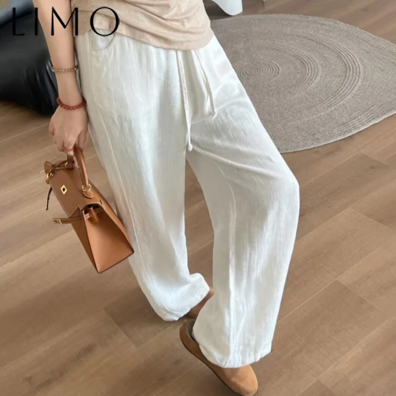 

LIMO 2025 Trendy Ramie Wide Leg Pants Women - High Waist Loose Flowery Trousers, Elegant Casual Palazzo Pants For Daily Wear