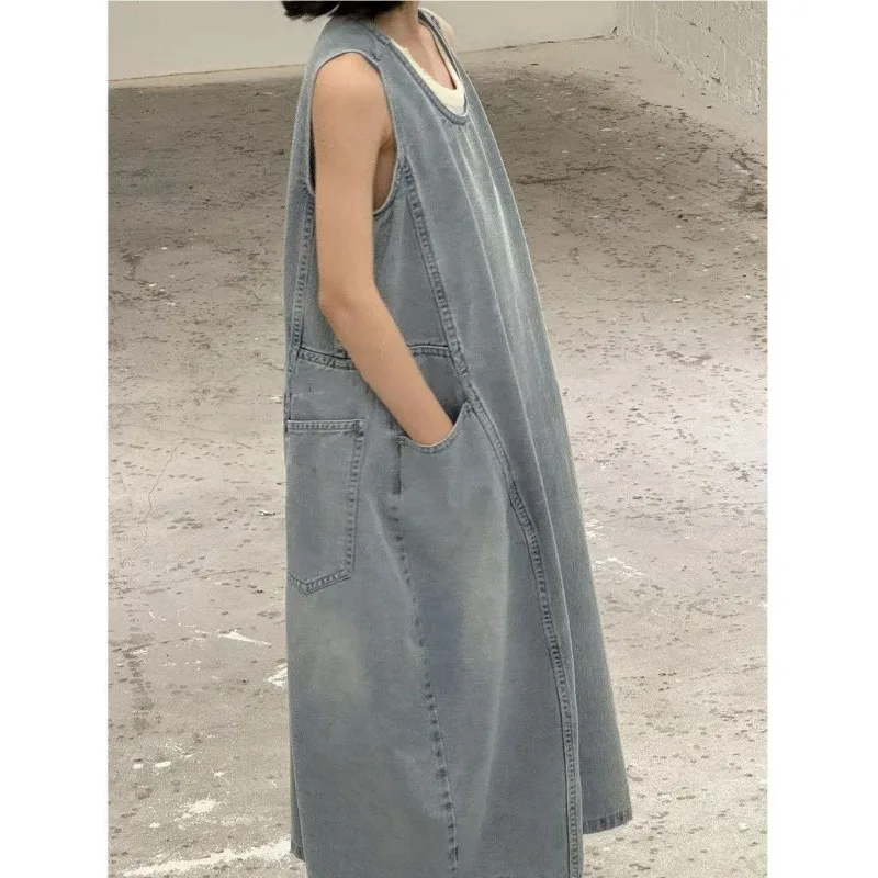 

Girls' Denim Sleeveless Dress, Suspender Skirt, Long Skirt, 2025 Spring and Summer Loose Casual Trend, Versatile