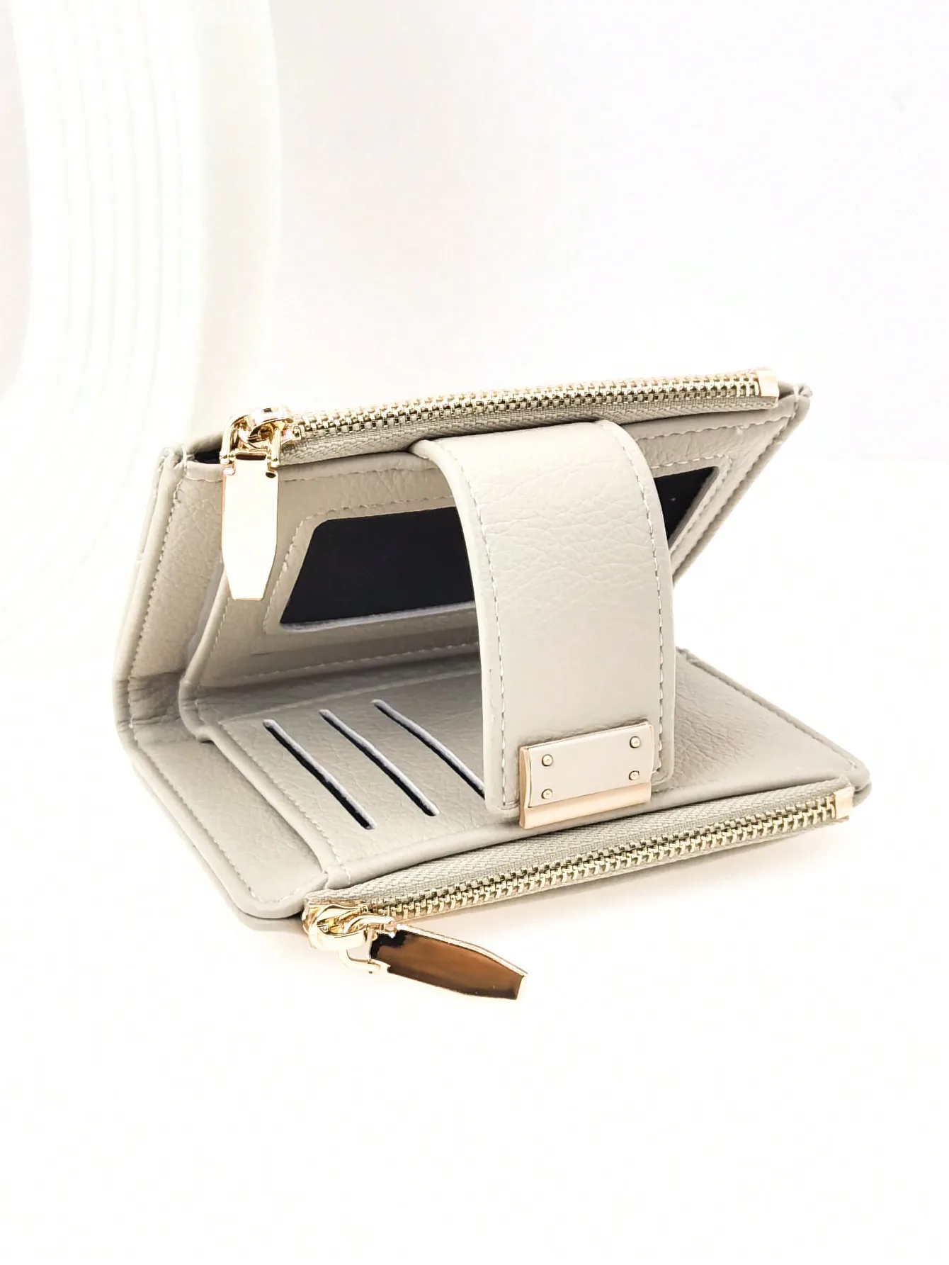 

New Women Short Snap Wallet Soft PU Leather Double Zipper Coin Card Holder Minimalist And Stylish Wallet Long Card Wallet Card C
