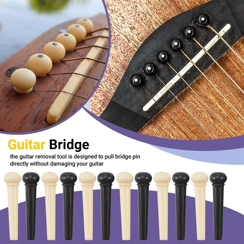 Guitar Bridge Pins Puller Pulling Remover Extractor Tool With 2 Pack Guitar Saddle Nut And 12 Pack Guitar Bridge Pins