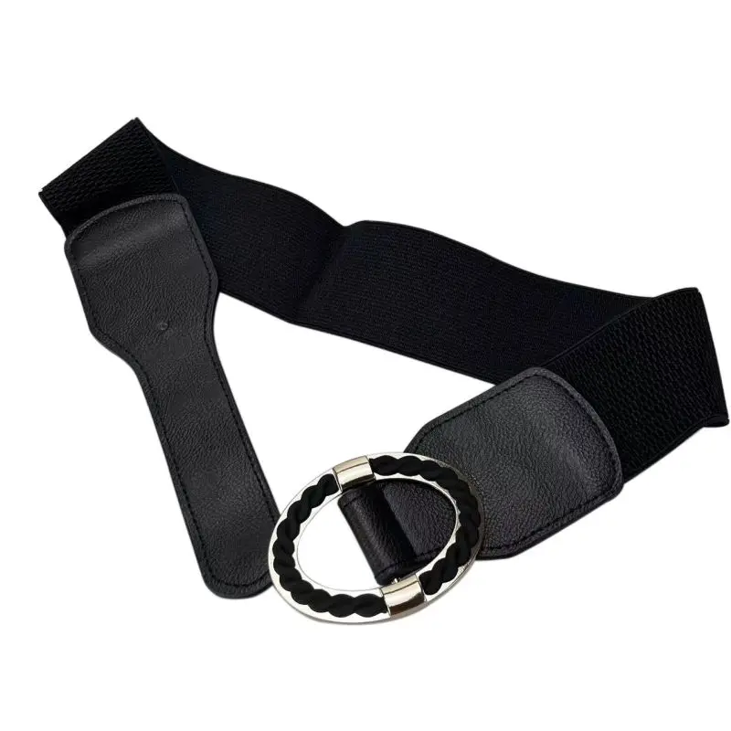 Women Elastic Waist Belts Fashion Wide Stretchy Ladies Alloy Buckle Belts for Dress