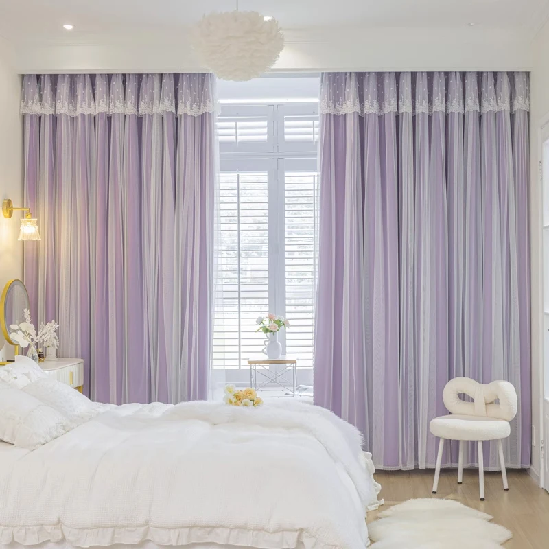 جديد الإنترنت المشاهير طبقة مزدوجة القماش الشاش قطعة واحدة تعتيم الدانتيل الأميرة غرفة نوم غرفة المعيشة ستارة نافذة الشاشة