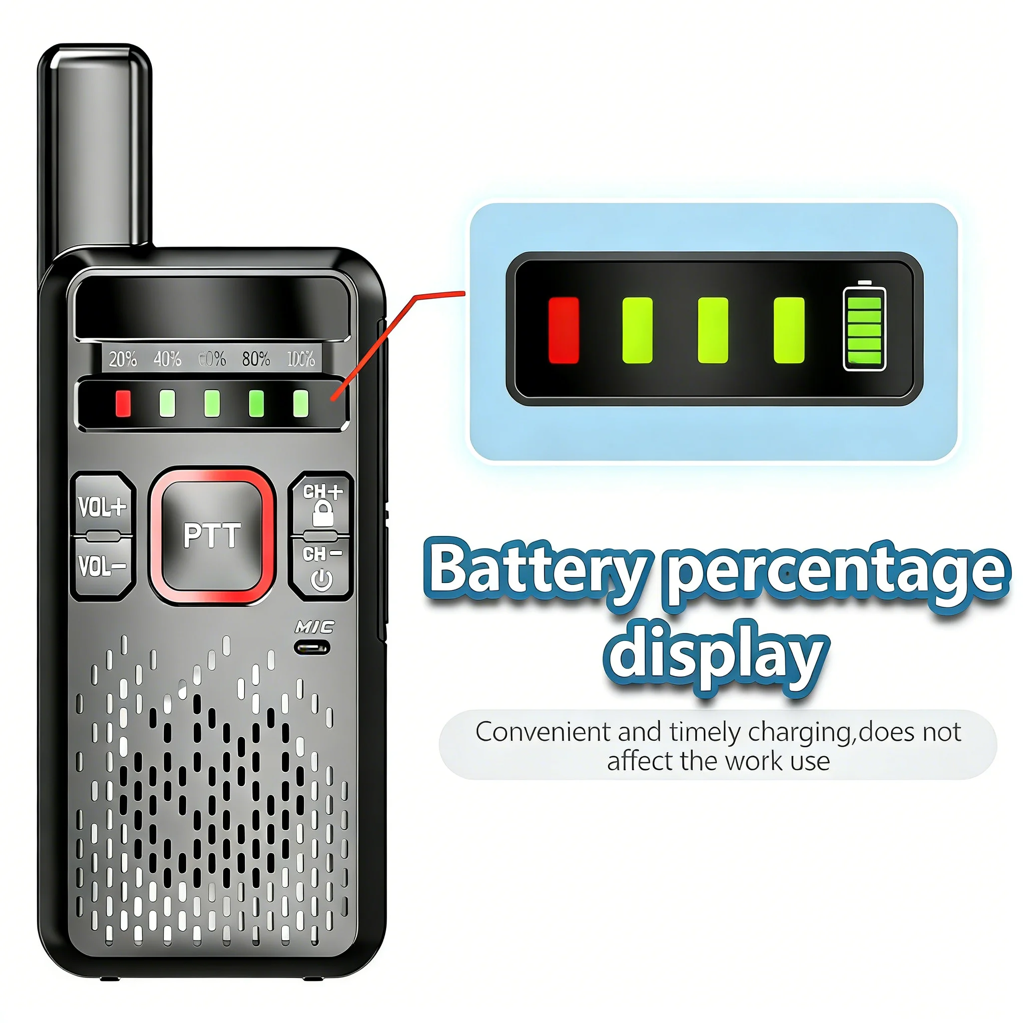 Handheld UHF Walkie-Talkie High-Power Mini FM Radio 5km Communication Two-Way Radio for Outdoor Ham Radio 1.8cm Ultra-thin body