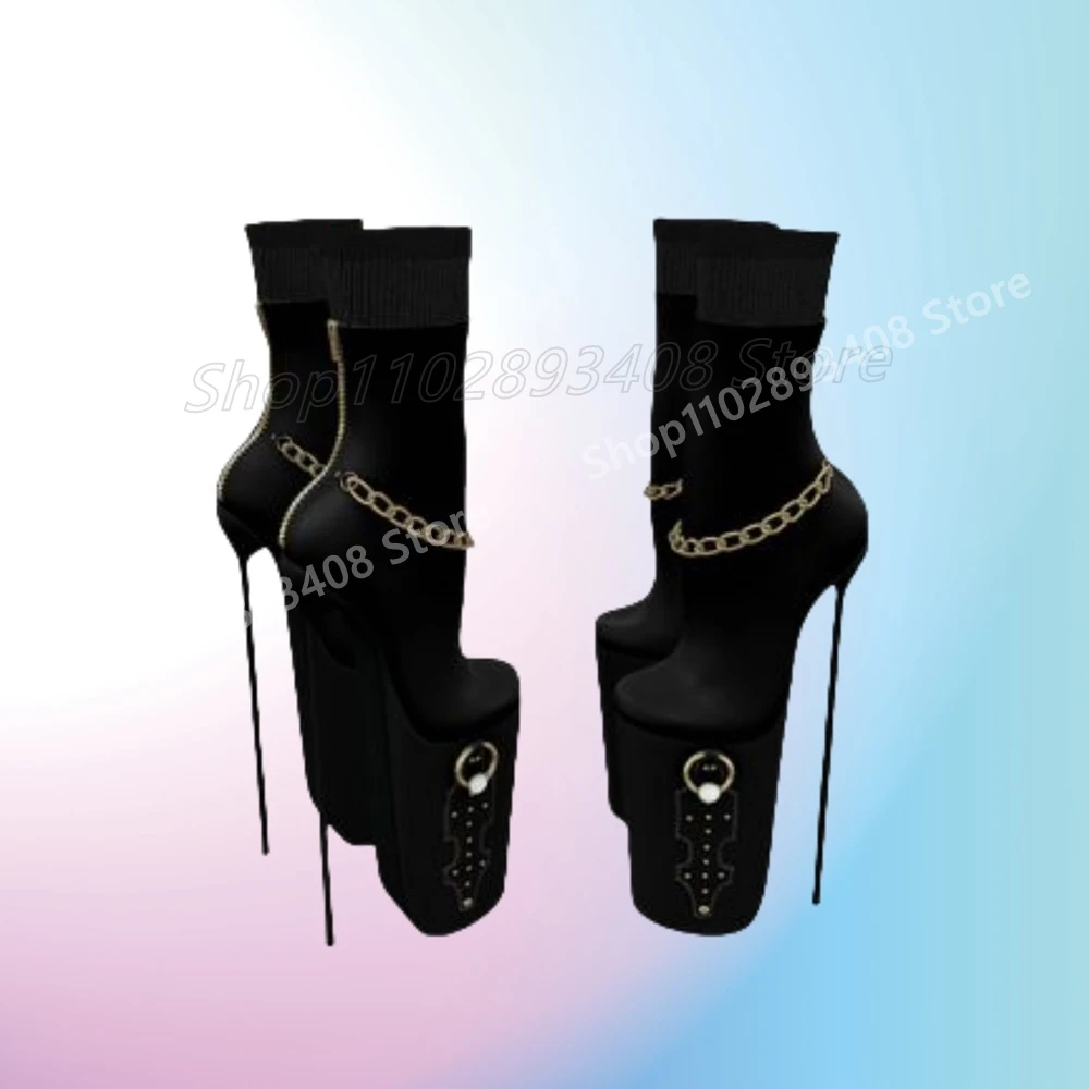 

Black Metal Chain Crystals Short Boots Platform New Design Stiletto High Heel Sexy Women Shoes 2025 Spring Zapatos Para Mujere