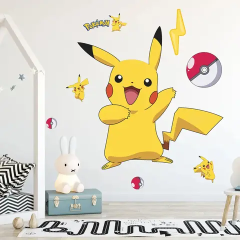 Wall Stickers Anime Figure Pikachu Sticker Children Bedroom Kindergarten Wallpaper Deco PVC DIY Stickers Toys