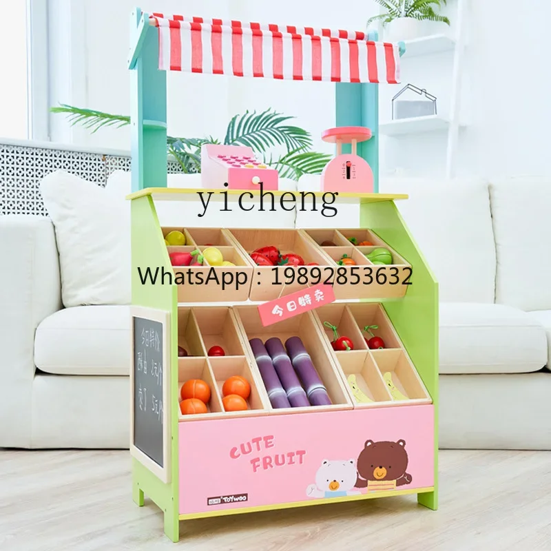 

Children Little Kids Wooden Boy Girl Simulation Selling Stall Fruit and Vegetable Stall Cashier Counter