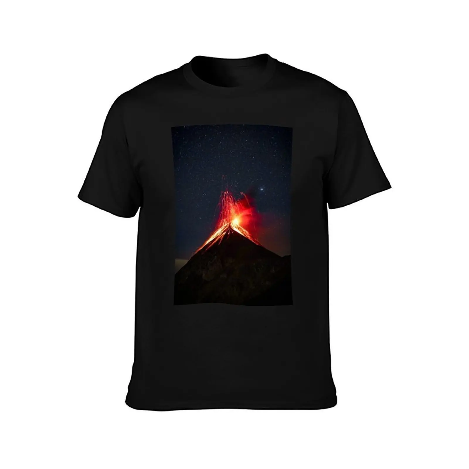 Volcano erupting in the night T-Shirt Basic Crew Neck Short Sleeve Top