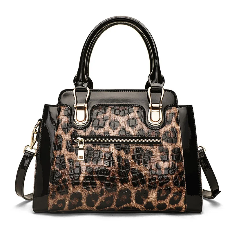 Genuine leather women\'s bag, leopard print handbag, large-capacity fashion trend, first-layer cowhide one-shoulder crossbody bag