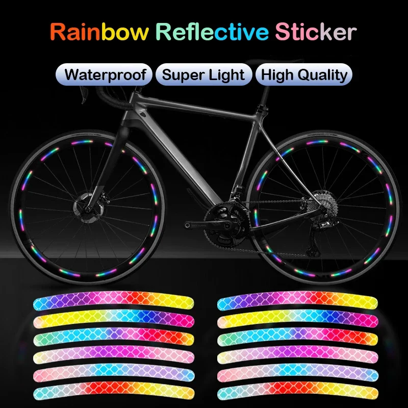 20/40Pcs Bicycle Reflective Stickers Rainbow Red White Night Warning Decals Universal for Bike Motorcycle Car Wheel Safety Decor