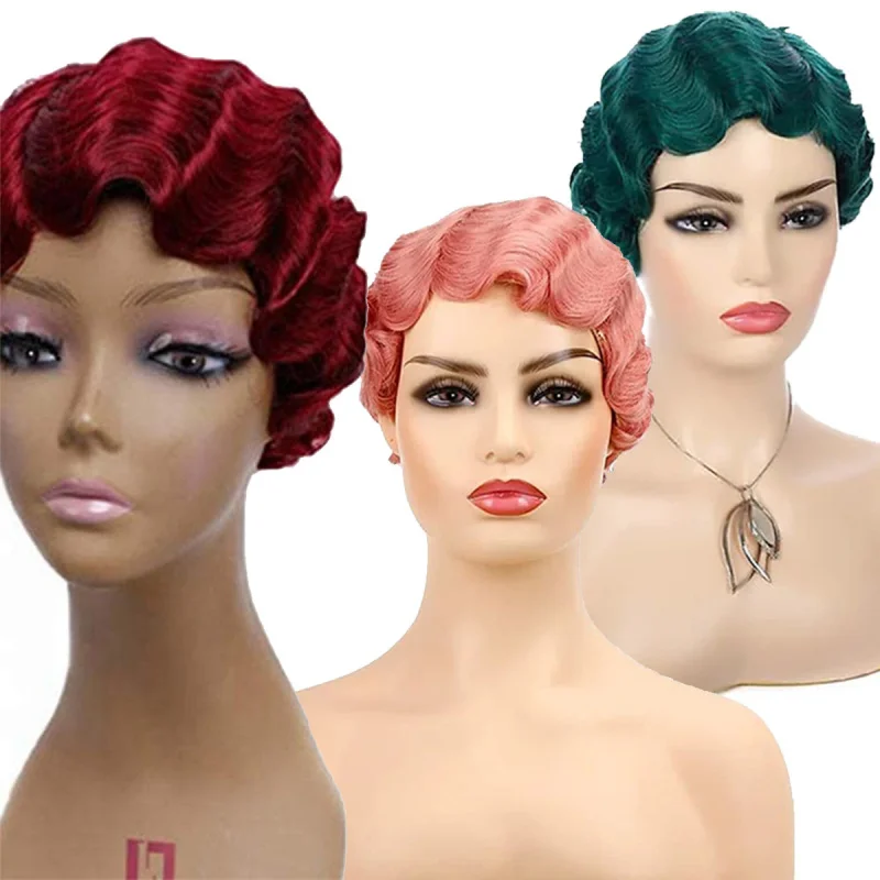 

European and American style women's short curly wavy real hair wigs