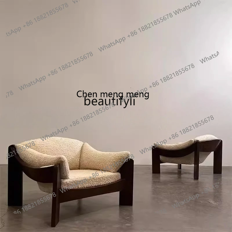 

E153 Vintage Style Simple Solid Wood Negotiation Chair Cafe Lounge Chair Italian Style Single Sofa