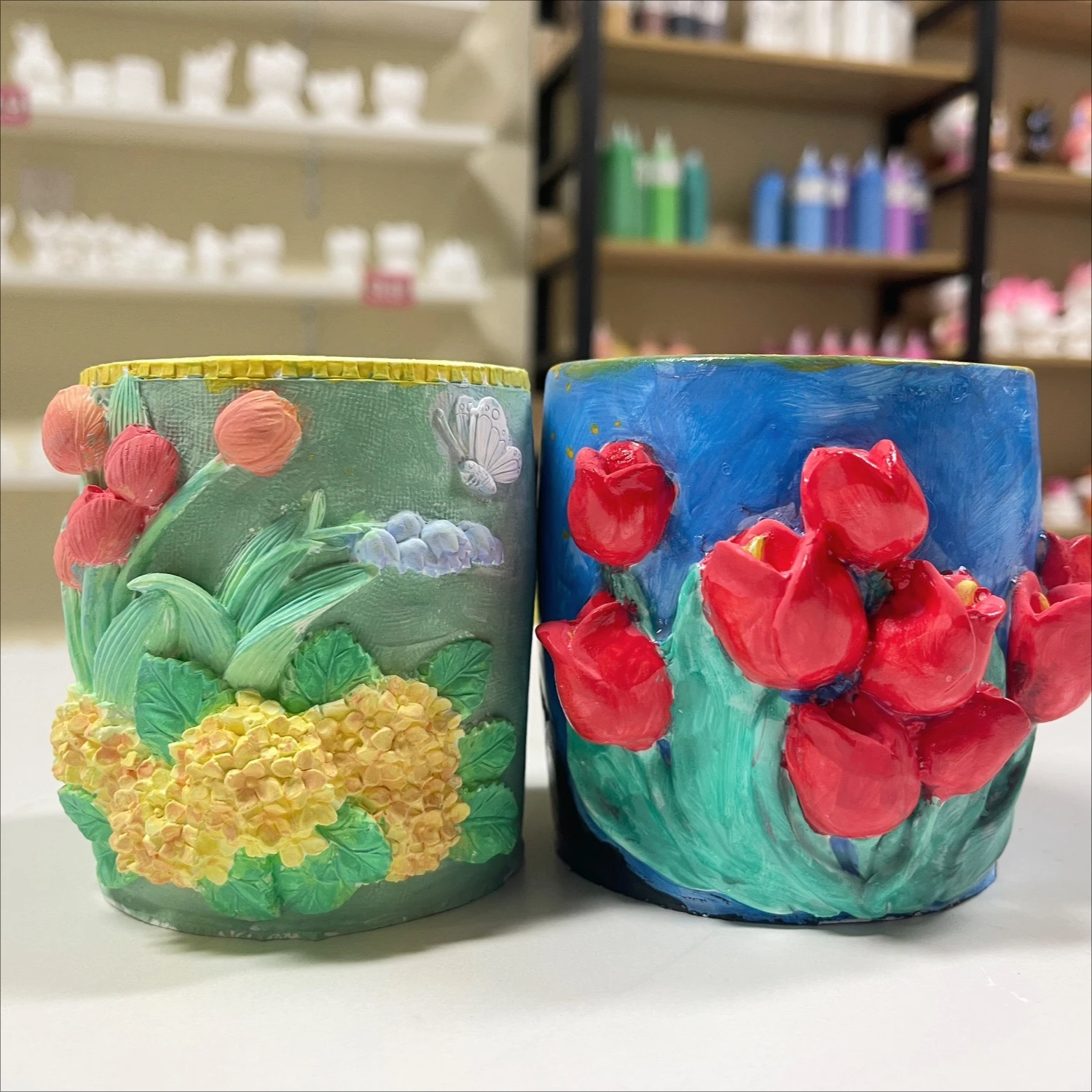 3D Flower Pen Holder  Gypsum White Embryo Coloring Graffiti Handmade Embossed DIY Gypsum Pen Holder Office Accessories