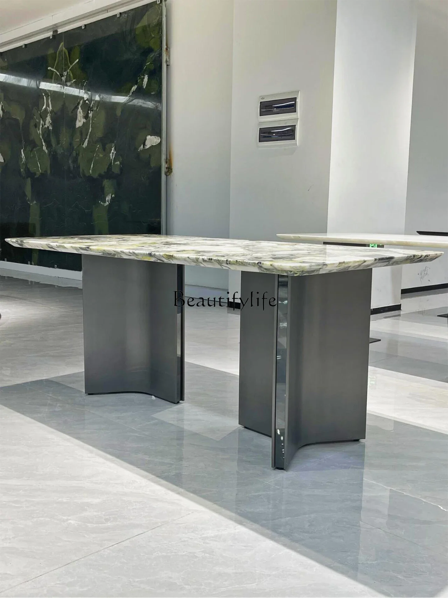 

yj19 Natural Cold Jade Luxury Stone Dining Table Light Luxury Home High-end Italian Style Rectangular Marble Dining Table