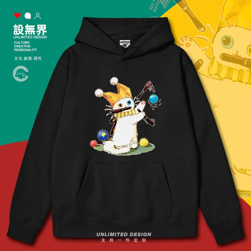 Cartoon magic, clown, cat, fun, clever, and funny Japanese style mens hoodies Sportswear white fashion clothes autumn winter