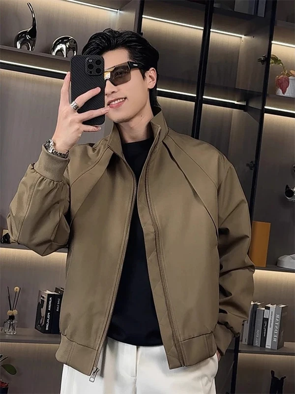 

Cleanfit Men's Stand Collar Deconstructed Workwear Jaet Autumn American Functional Tee-Proof Windbreaker Hard Knight Jaet