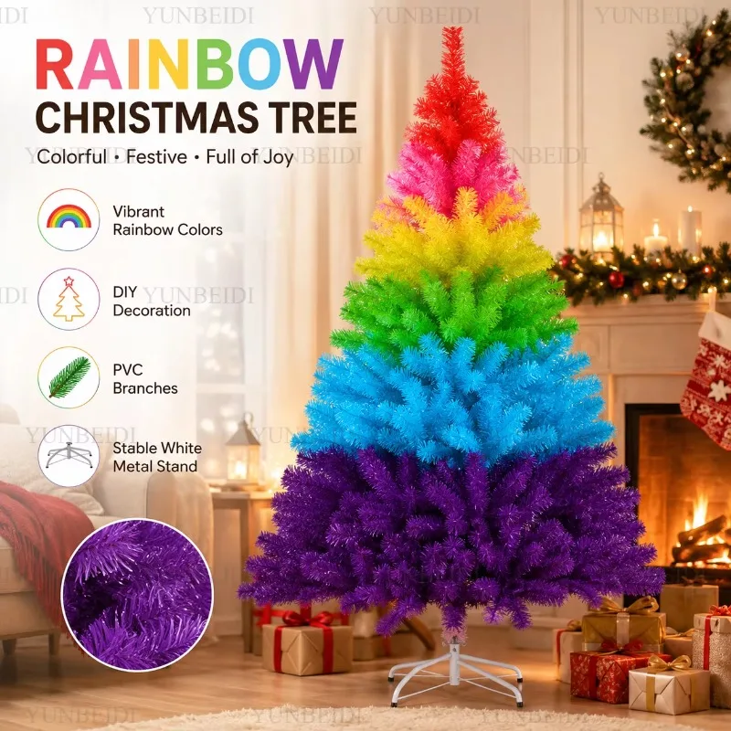 Bunter Künstlicher Weihnachtsbaum aus PVC-Material mit Beleuchtung, Luxuriöser Regenbogen-Weihnachtsbaum, Weihnachtsdekoration für Zuhause