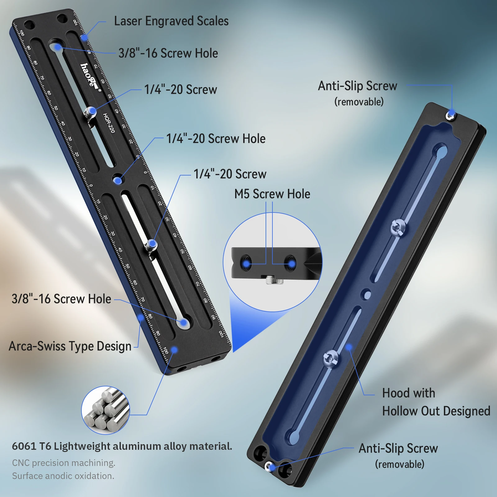 Haoge 220 مللي متر متعددة الأغراض طويلة الإفراج السريع موسع السكك الحديدية انزلاق لوحة للكاميرا ترايبود Ballhead المشبك صالح Benro Arca السويسري