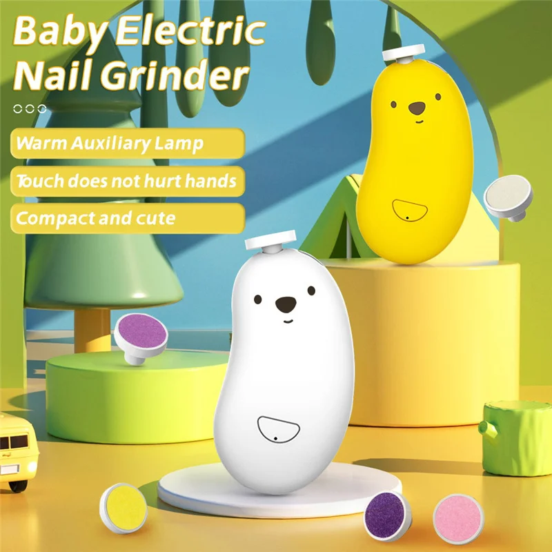 Baby Nail File Cute Bear Electric Baby Nail Trimmer With 6 Grinding Pads Adults Kids Toes Fingernails Polisher Baby Care Tools