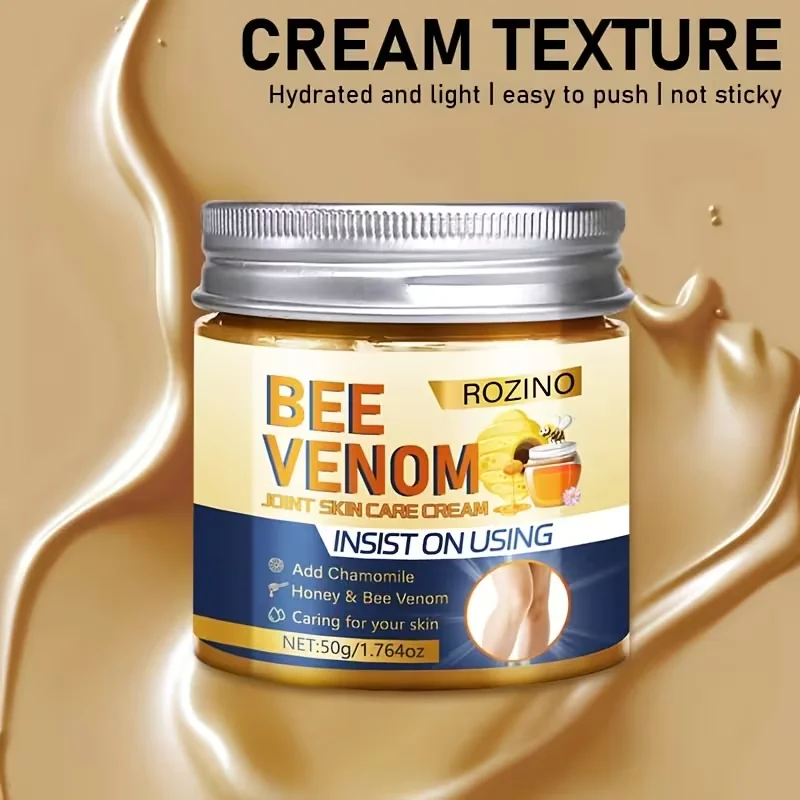 ROZINO Bee Venom Joint Care Cream has a fine and smooth texture, feels refreshing and non-sticky on the skin. Contains bee venom nourishing ingredients, gently cares for the skin around joints such as shoulders, knees, and wrists, soothing dryness and tightness. Apply an appropriate amount and massage gently to help skin absorb, meeting the daily skin care needs of joint areas.