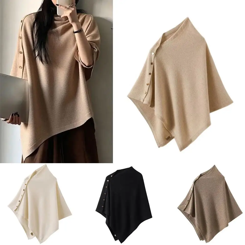 

Шерстяной вязаный шарф-накидка из 100% шерсти, треугольная шаль, однотонная шаль, вязаное толстое теплое пончо, нерегулярные кашемировые свободные шарфы