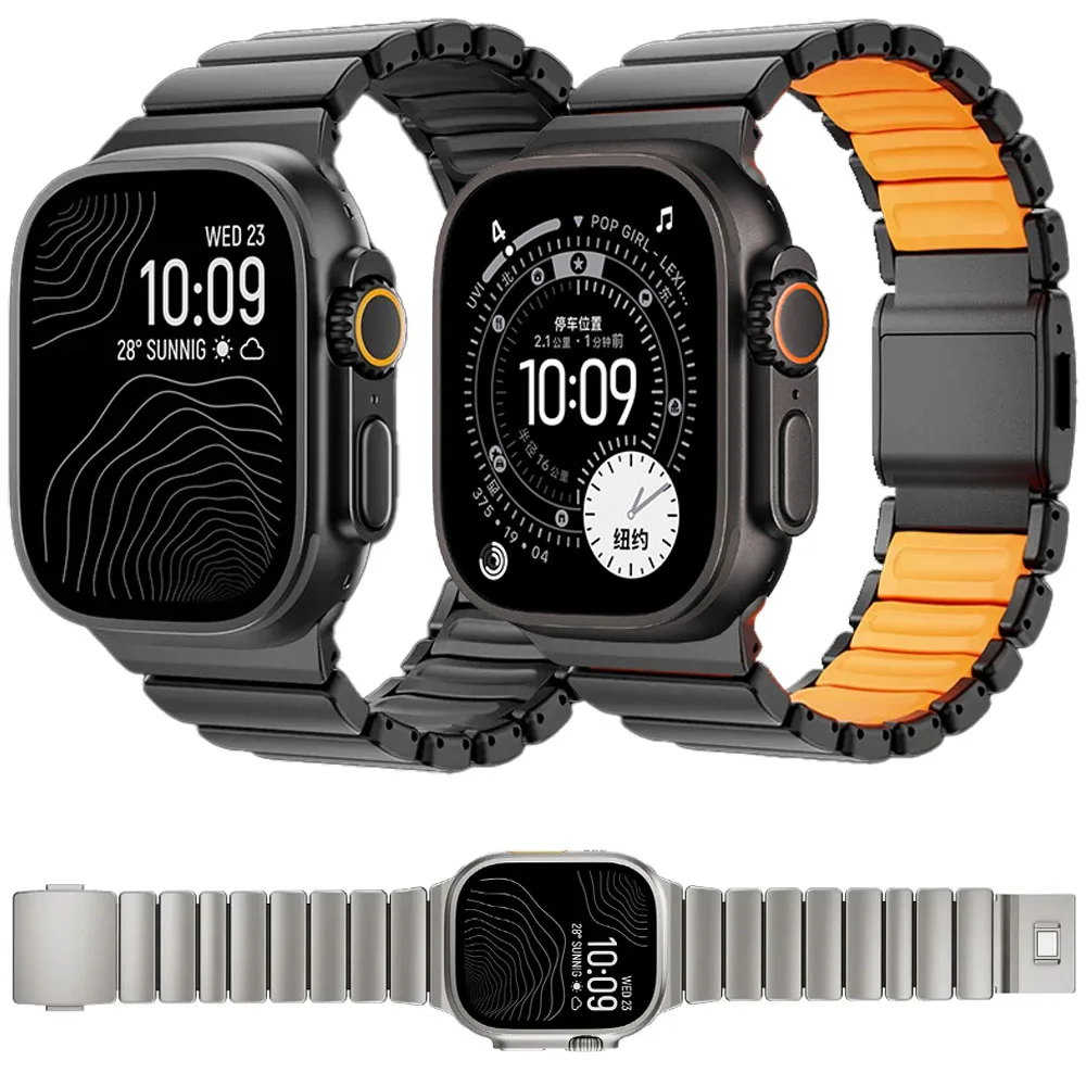 

Роскошный металлический ремешок для Apple Watch 11 10 46 мм Ultra 3/2/1 49 мм, браслет с магнитной кнопкой для iWatch 9 8 7 6 5 SE3 45 мм 44 мм