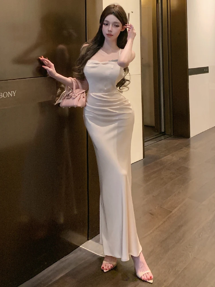 Robe longue de soirée en Satin pour femmes, Sexy, dos nu, épissé, fleur, mode élégante, taille haute, Slim Fit, sans manches, été