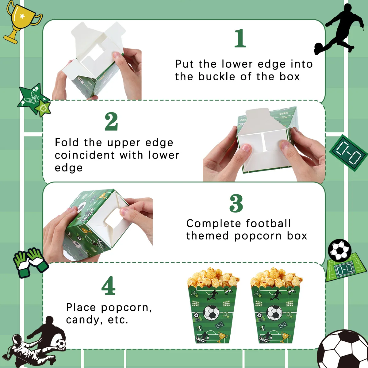 10Pcs Football Theme Party Popcorn Box Sports Soccer Candy Cookie Packing Boxes for Kids Birthday Baby Shower Party Decoration images - 6