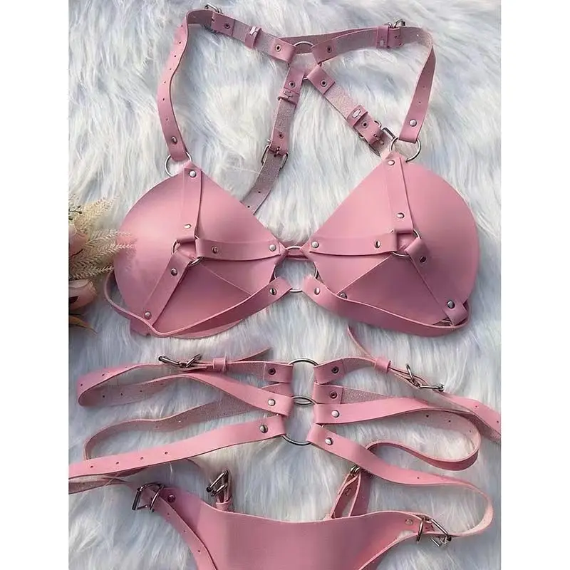 Women Sexy Body Harness Belt Set PU Leather Lingerie Adjustable Bra & Panty Gothic Punk Outfit Nightclub Rave Party Costume - view 5
