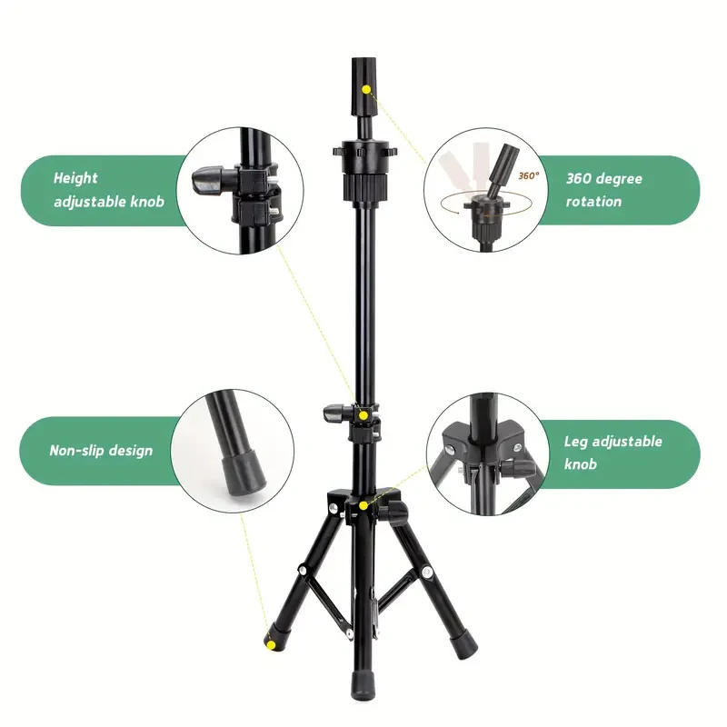 Adjustable Hairdressing Training Head Stand - Mannequin Tripod For Salon Use, Black, Fits Heads 14