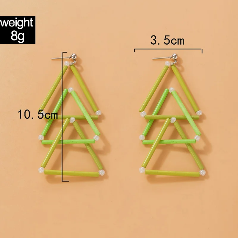 Tocona Fashion Green Stick Triangle Dangle Earrings for Women Alloy Metal Drops Pearl Stone Stud Earrings сережки 21193