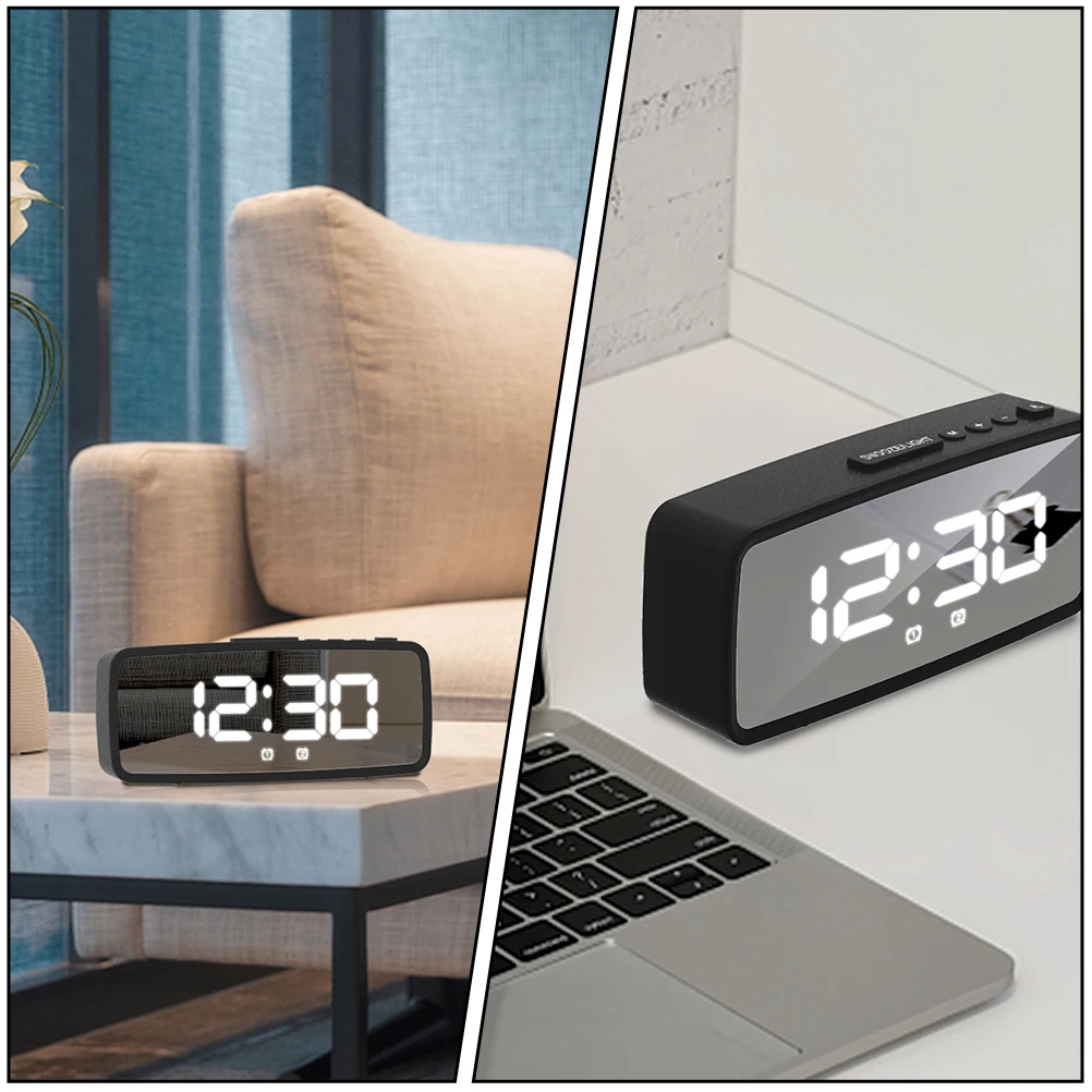 

LED Electronic Alarm Clock Mirror Surface Retro Style ABS Material Clear Display Digital Clock Bedroom Table Home Decor