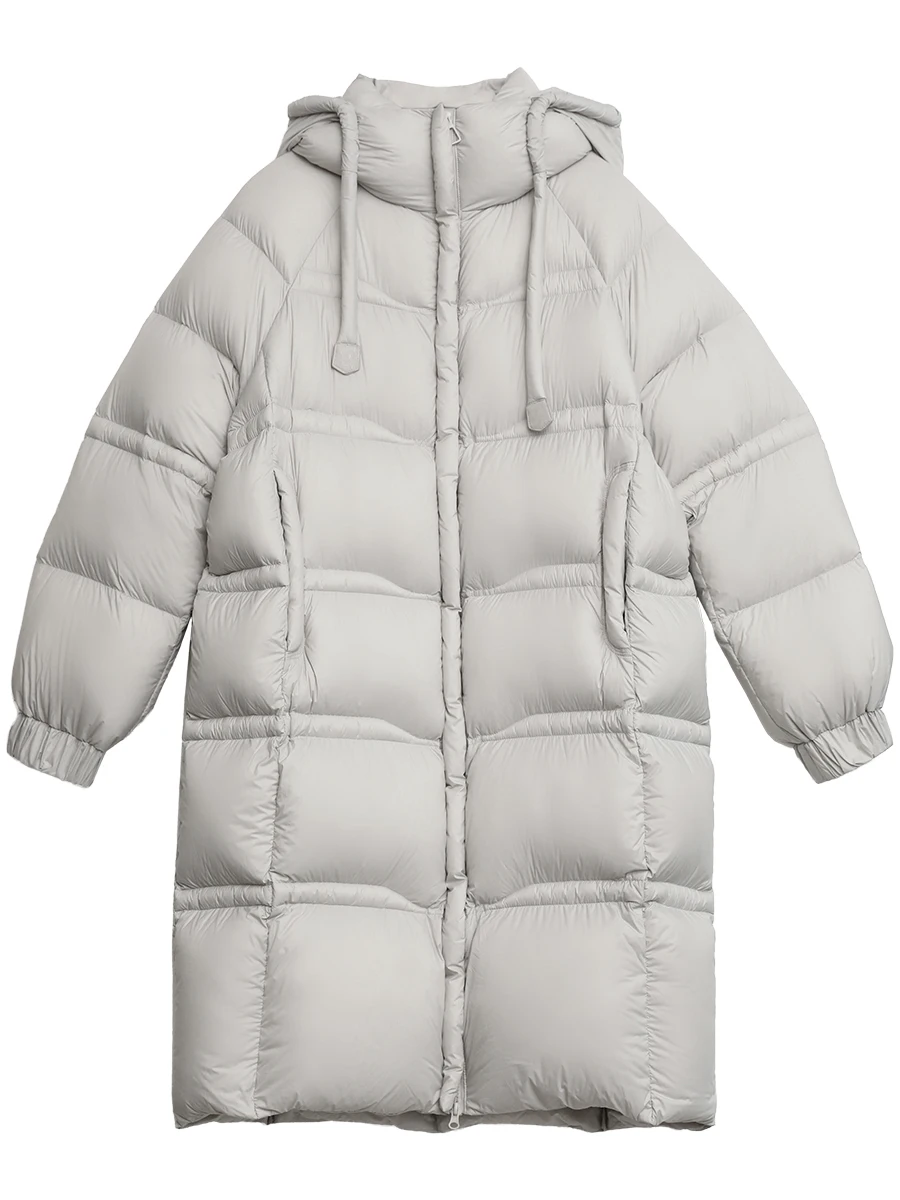 Chique ven mulheres para baixo casacos coreano com capuz cordão split design para baixo jaquetas moda sólida senhora roupas quentes outono inverno 2026