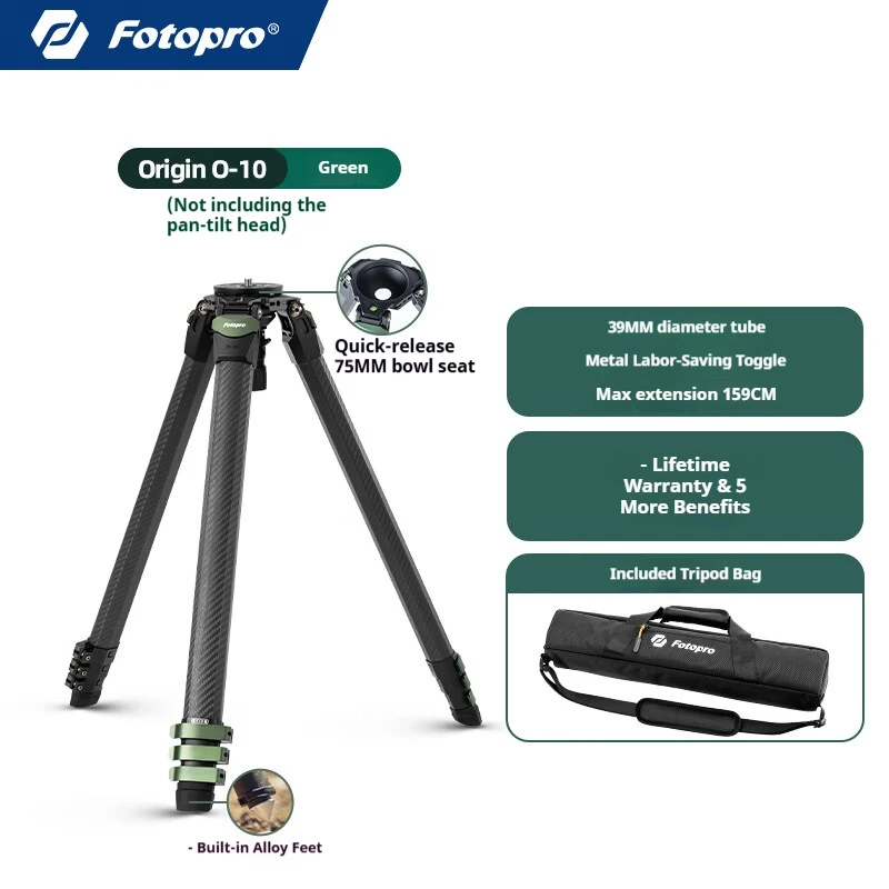 

FOTOPRO O10, 39mm tube diameter, grey/green camera carbon fibre tripod, multi-purpose competition stage telephoto lens outdoor s
