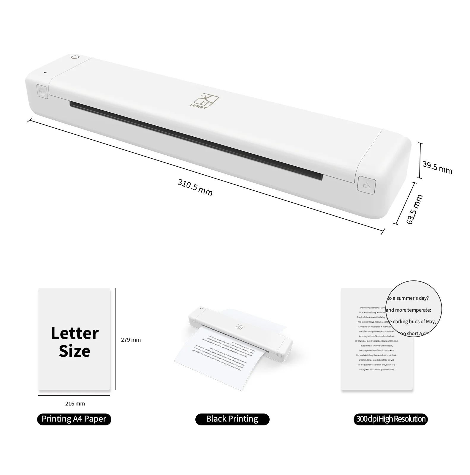 2021 Amazon Hot Selling A4 Portable Printer 300Dpi Resolution Mini Printer Bluetooth HPRT M800Q