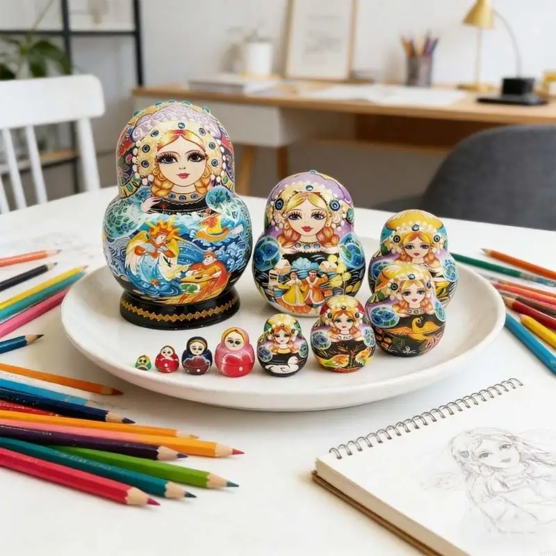 Princesa 10 capas, muñecas rusas pintadas a mano, juguete apilable educativo madera para niños, diversión artística y