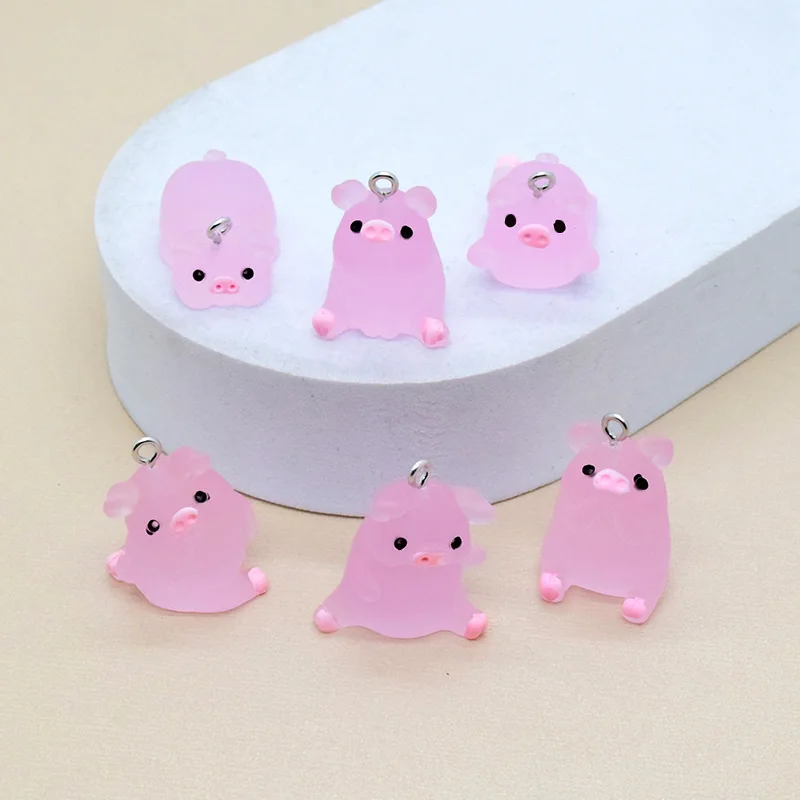 10/12pcs Cute Yogo Pink Pig Resin Charms For Earring Making Kawaii Fitness Small Pigs Keychain Pendant Jewelry Diy Craft