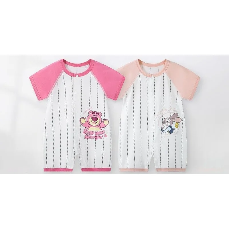 

Летний тонкий комбинезон с короткими рукавами для новорожденных, милый комбинезон с мультяшным принтом Микки Мауса, клубники и медведя, для детей от 0 до 1 года