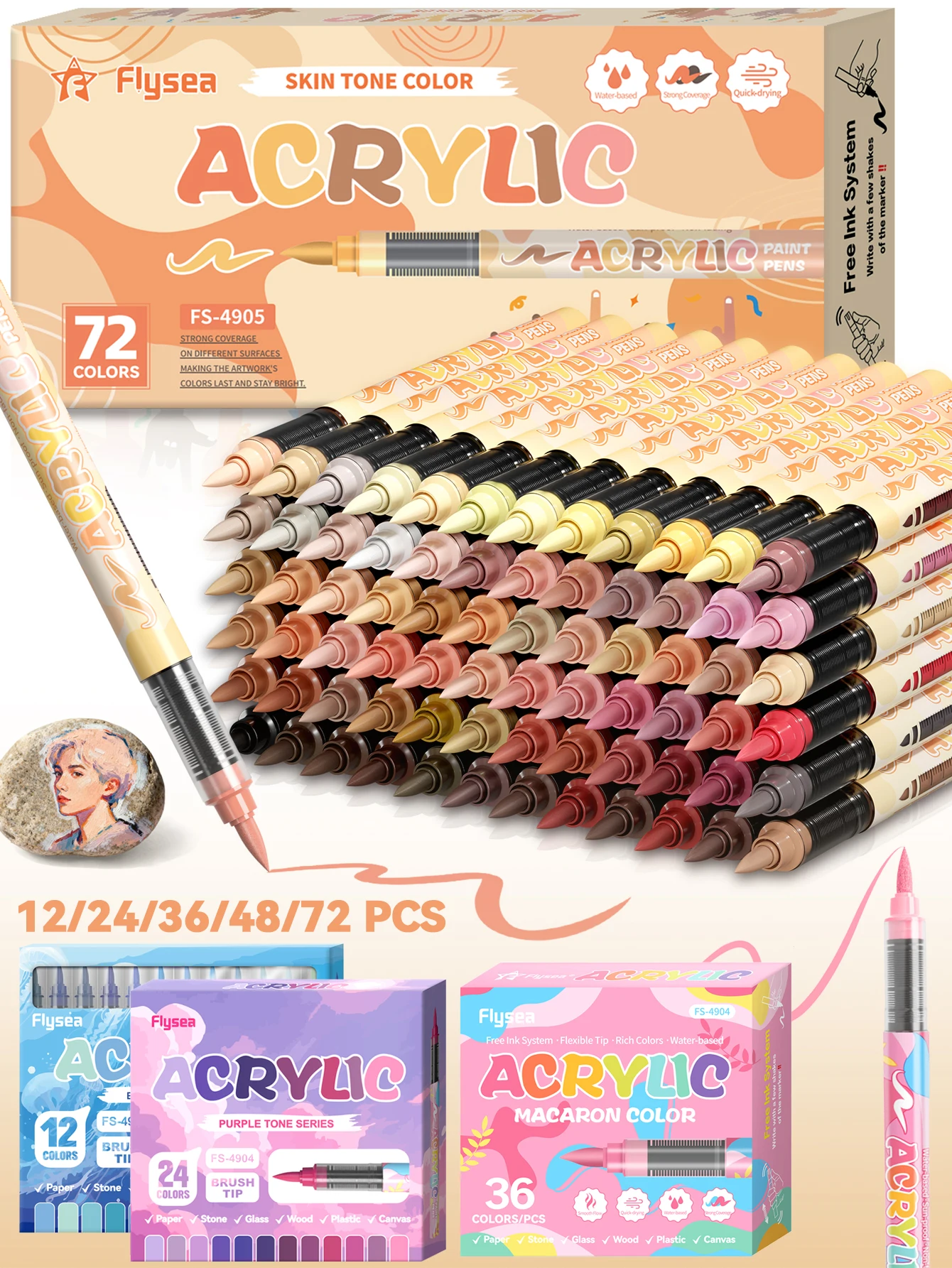 1 Piece of Direct Liquid Soft-Tip Acrylic Marker Pen, Available in 72 Colors/48 Colors/36 Colors/24 Colors/12 Colors, Student-Specific, Non-Bleeding, Multiple Options, Layerable Watercolor Pens, High-Quality Aesthetic