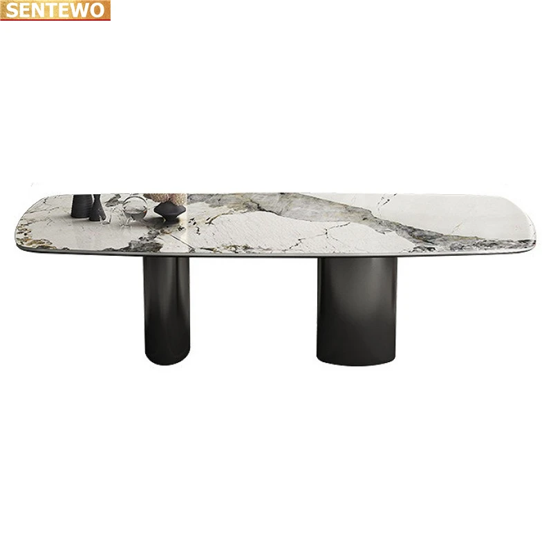 Luxury Marble Rock Slab dining table set 6 chairs mesa de jantar comedor a manger sillas tisch posta furniture Carbon steel base