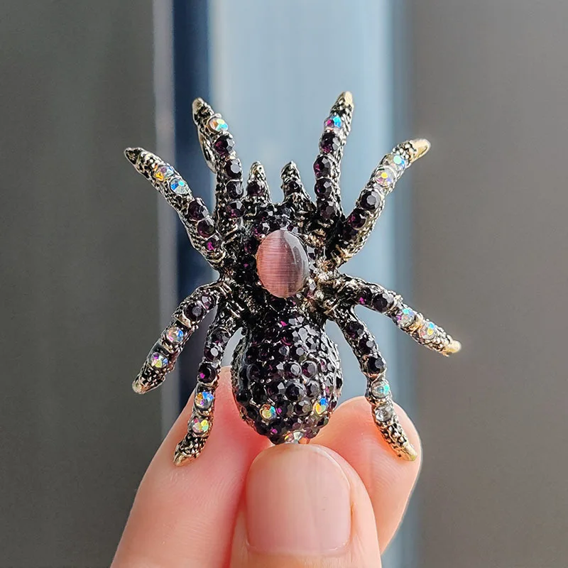 Retro Rhinestone Spider Brooches For Women Men Suit Trendy Exaggerate Insects Animal Brooch Lapel Pins Office Party Jewelry Gift