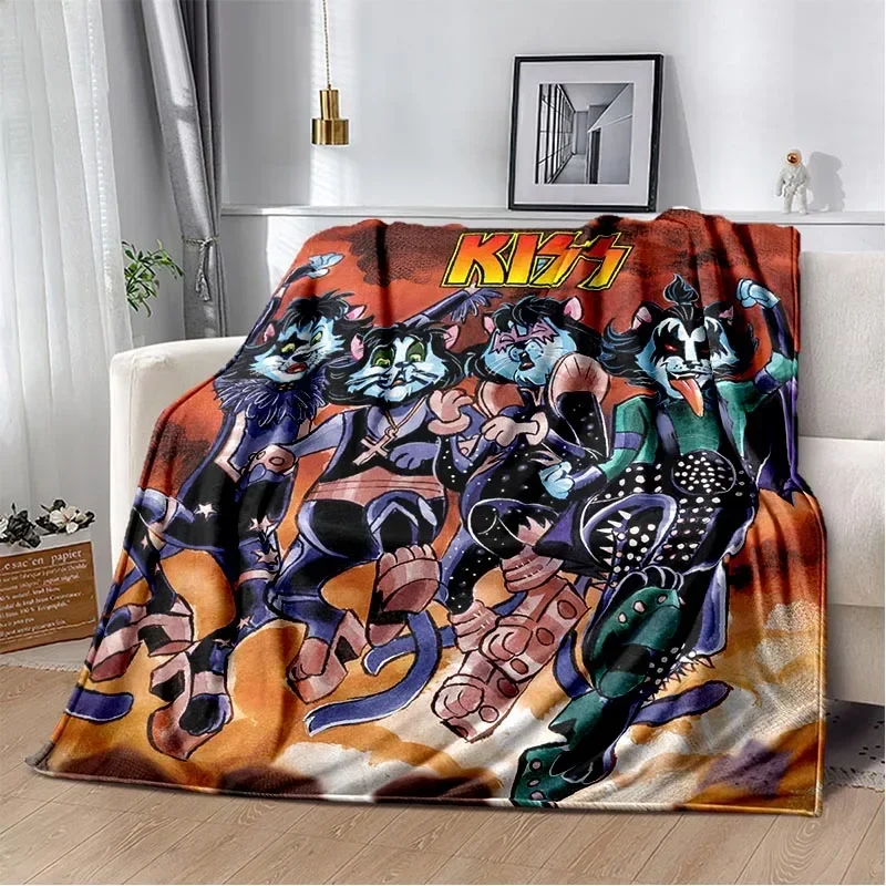 KISS Band Rock Band 3d Printed Blanket Flannel Blanket Super Soft Fleece Throw Blanket Warm Blanket for Bedroom Couch Sofa Gifts